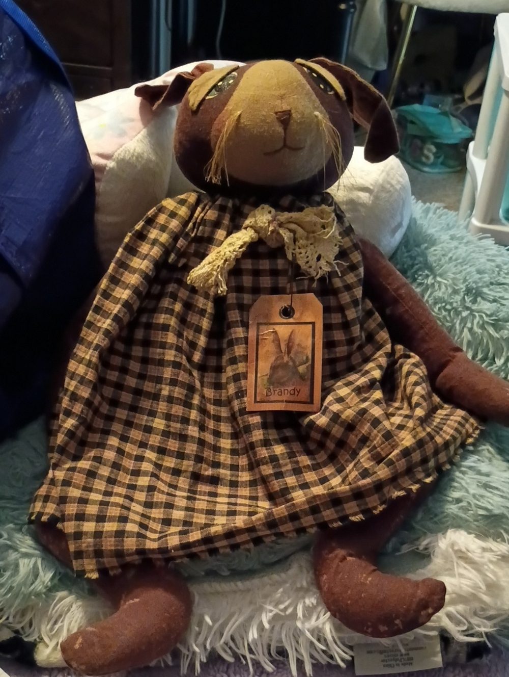 Brandy Melville Brown Plush Decorative Pet in Brown Plaid Dress